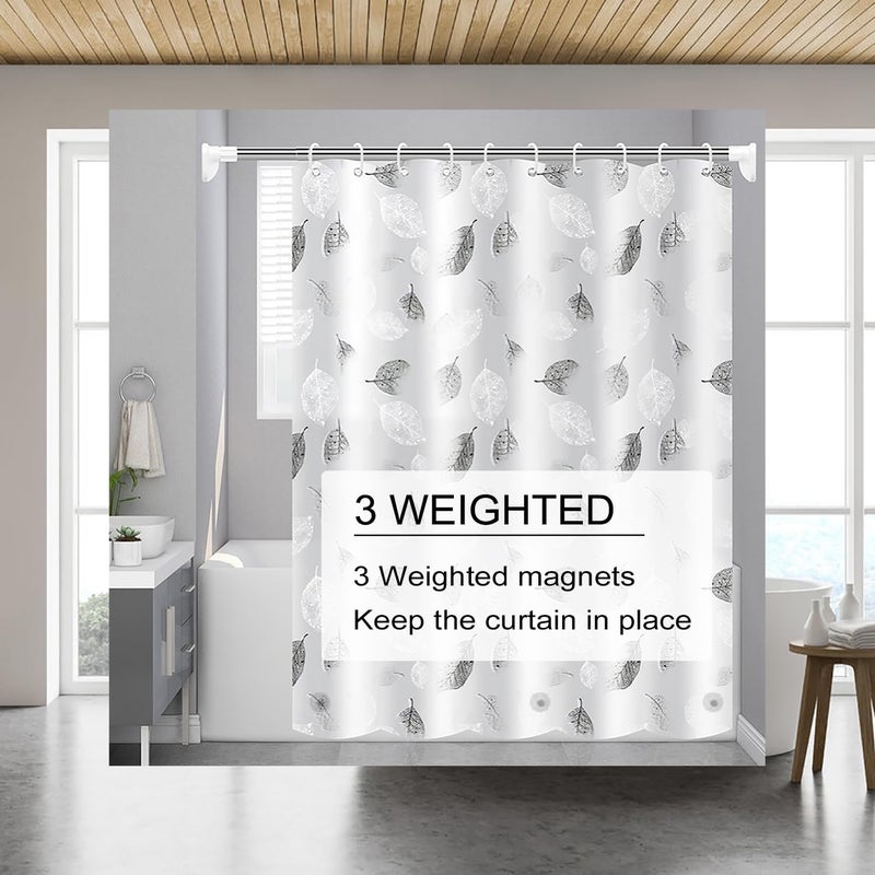 TIKABC Shower Curtain Liner, 4G PEVA Shower Liner, Plastic Waterproof Shower Curtains, with Grommet Holes and 3 Magnetic Weights(Black White Leaves) - Image 4